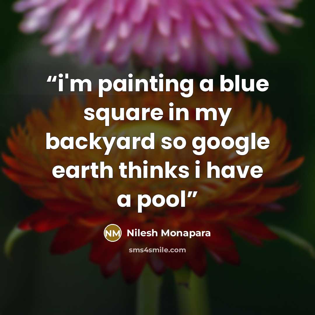 “i'm painting a blue square in my backyard so google earth thinks i have a pool” quote by Nilesh Monapara