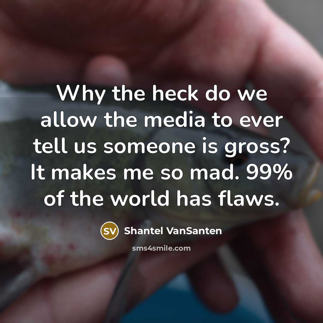 “Why the heck do we allow the media to ever tell us someone is gross? It makes me so mad. 99% of the world has flaws.” quote by Shantel VanSanten