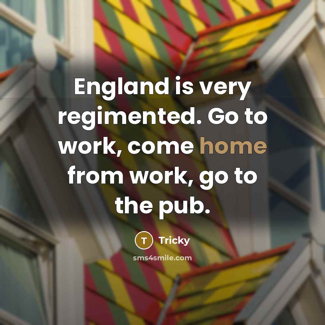 “England is very regimented. Go to work, come home from work, go to the pub.” quote by Tricky