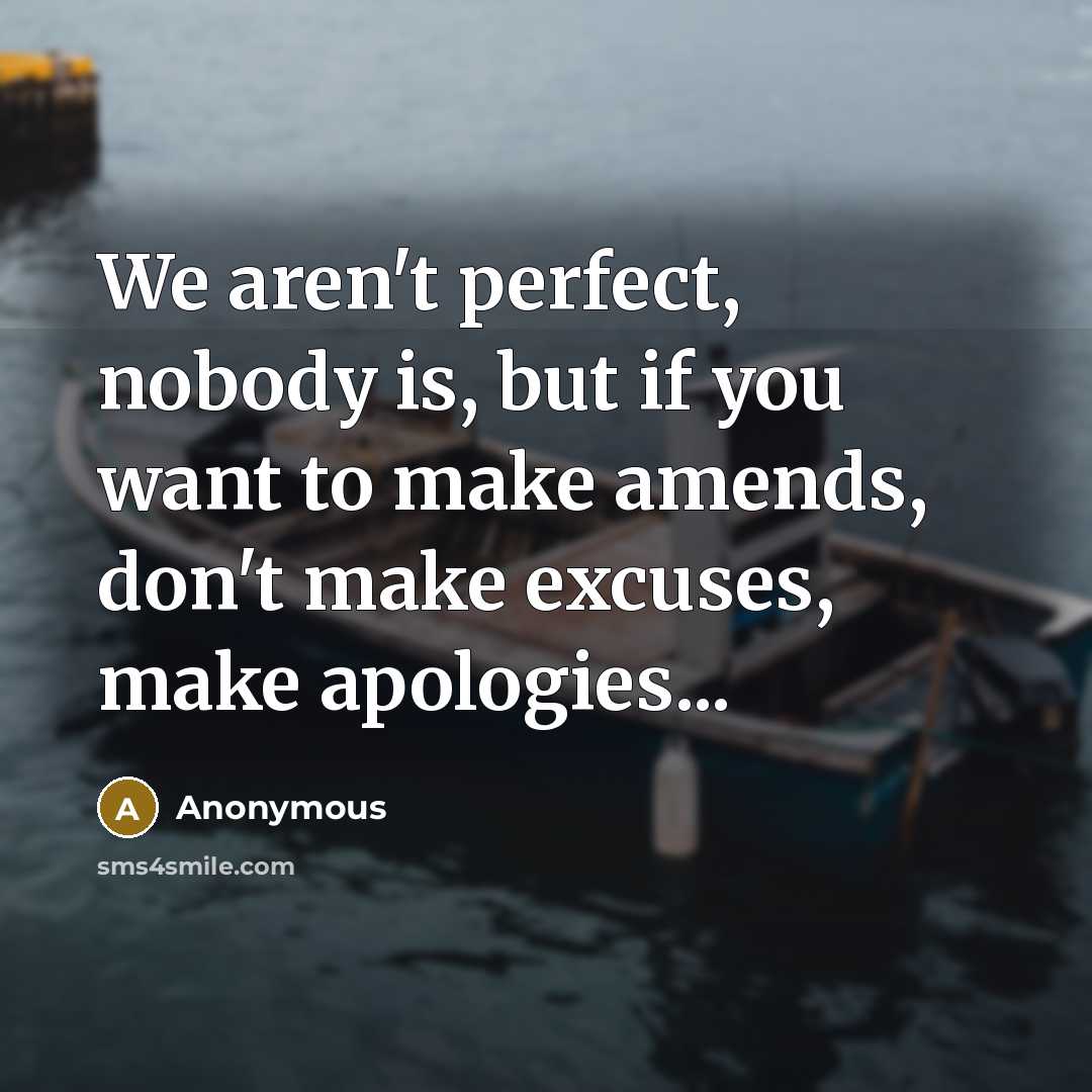 “We aren't perfect, nobody is, but if you want to make amends, don't make excuses, make apologies...” quote by Anonymous