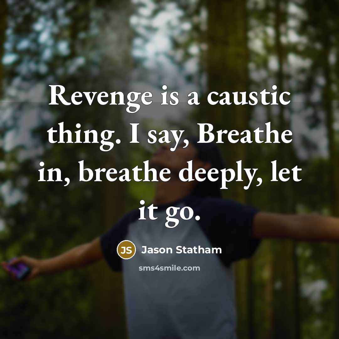 “Revenge is a caustic thing. I say, Breathe in, breathe deeply, let it go.” quote by Jason Statham