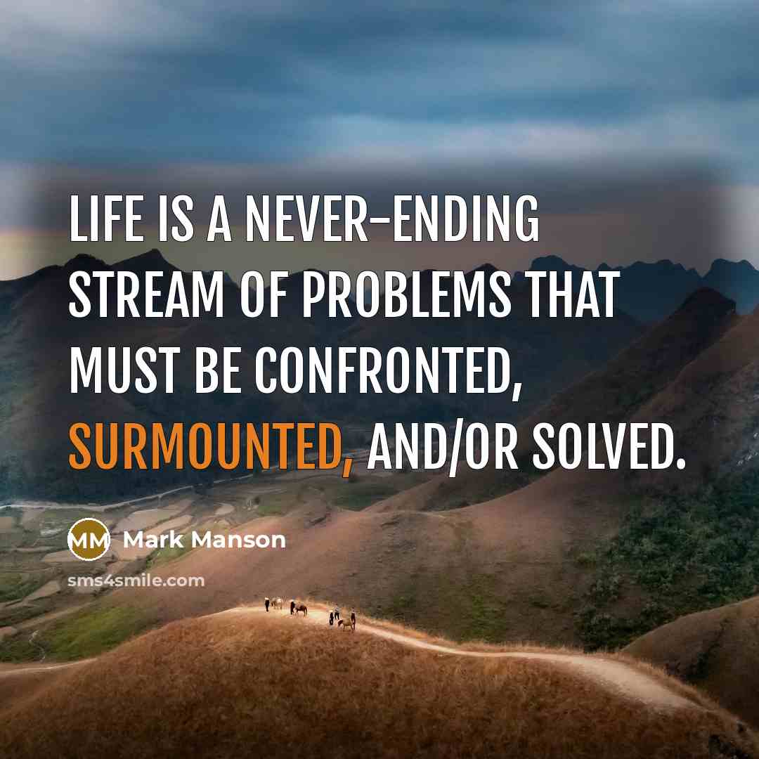 “Life is a never-ending stream of problems that must be confronted, surmounted, and/or solved.” quote by Mark Manson