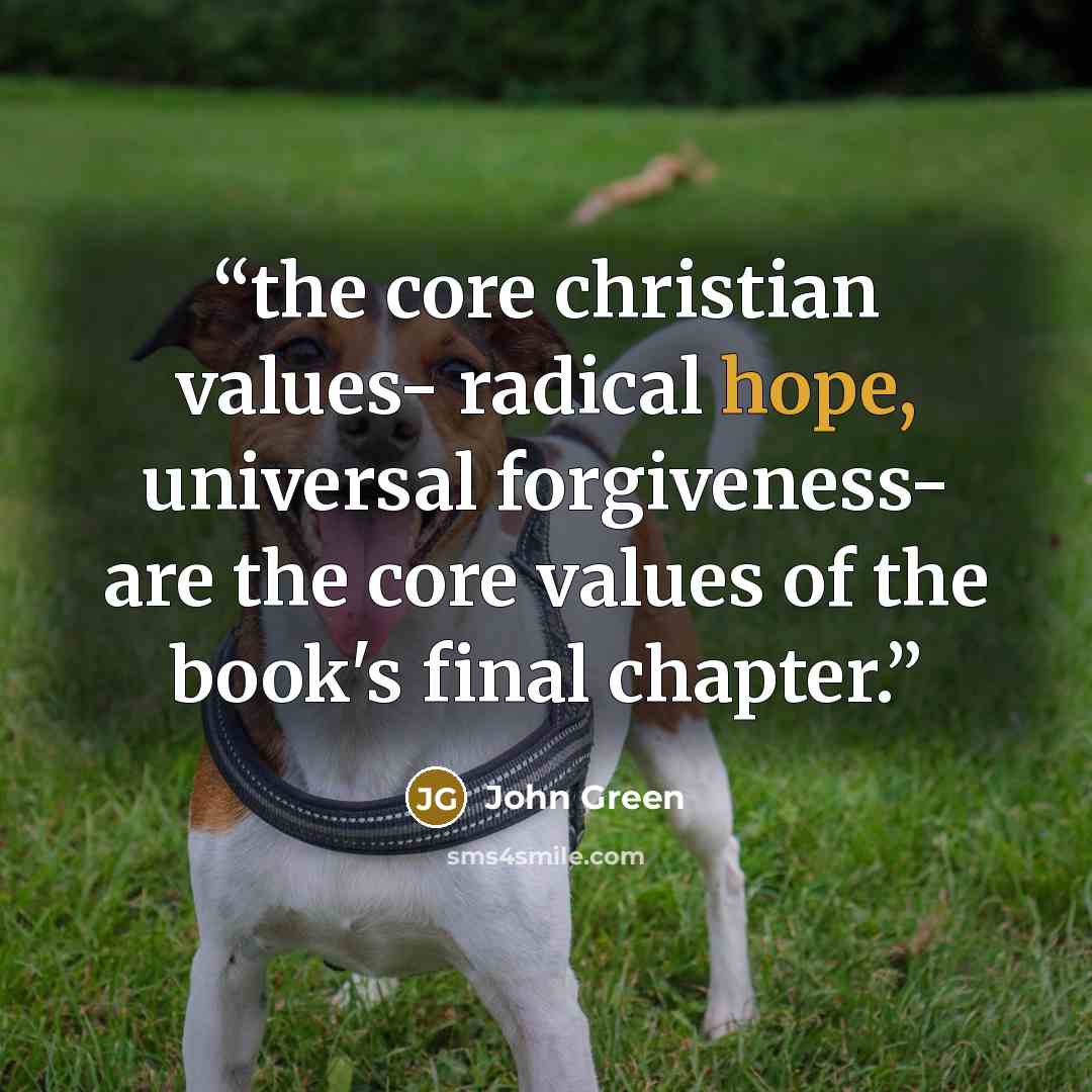 “the core christian values- radical hope, universal forgiveness- are the core values of the book's final chapter.” quote by John Green