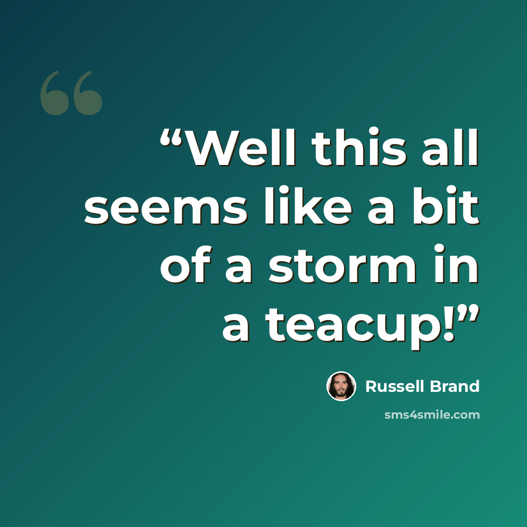 “Well this all seems like a bit of a storm in a teacup!” quote by Russell Brand