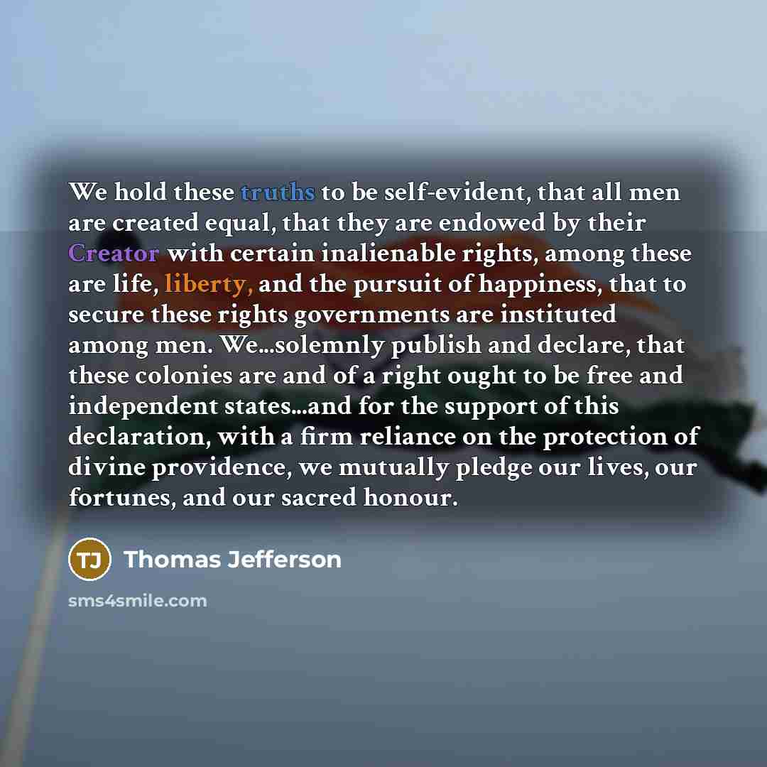 “We hold these truths to be self-evident, that all men are created equal, that they are endowed by their Creator with certain inalienable rights, among these are life, liberty, and the pursuit of happiness, that to secure these rights governments are instituted among men. We...solemnly publish and…” quote by Thomas Jefferson