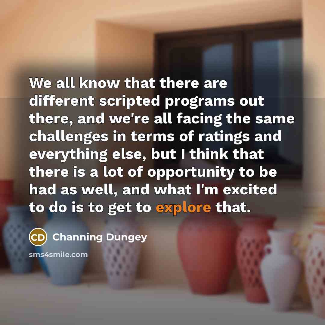 “We all know that there are different scripted programs out there, and we're all facing the same challenges in terms of ratings and everything else, but I think that there is a lot of opportunity to be had as well, and what I'm excited to do is to get to explore that.” quote by Channing Dungey