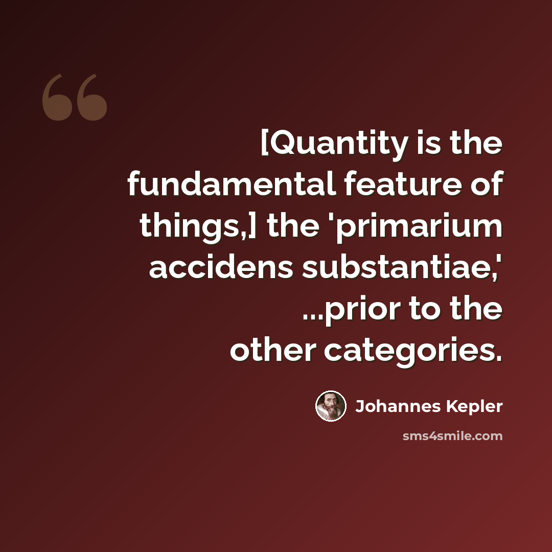“[Quantity is the fundamental feature of things,] the 'primarium accidens substantiae,' ...prior to the other categories.” quote by Johannes Kepler