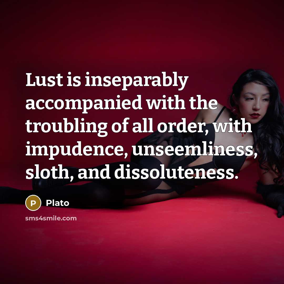 “Lust is inseparably accompanied with the troubling of all order, with impudence, unseemliness, sloth, and dissoluteness.” quote by Plato