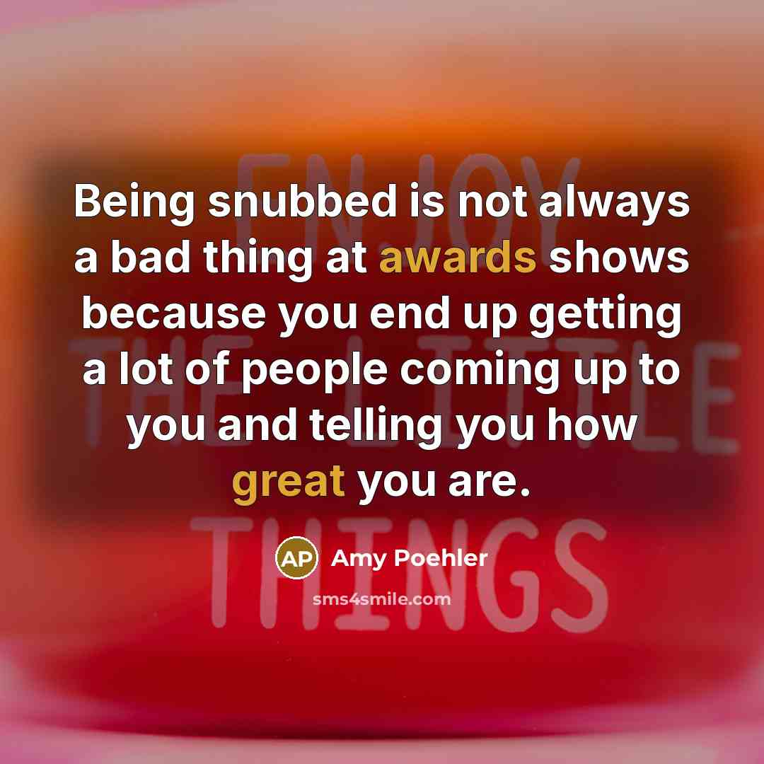 “Being snubbed is not always a bad thing at awards shows because you end up getting a lot of people coming up to you and telling you how great you are.” quote by Amy Poehler