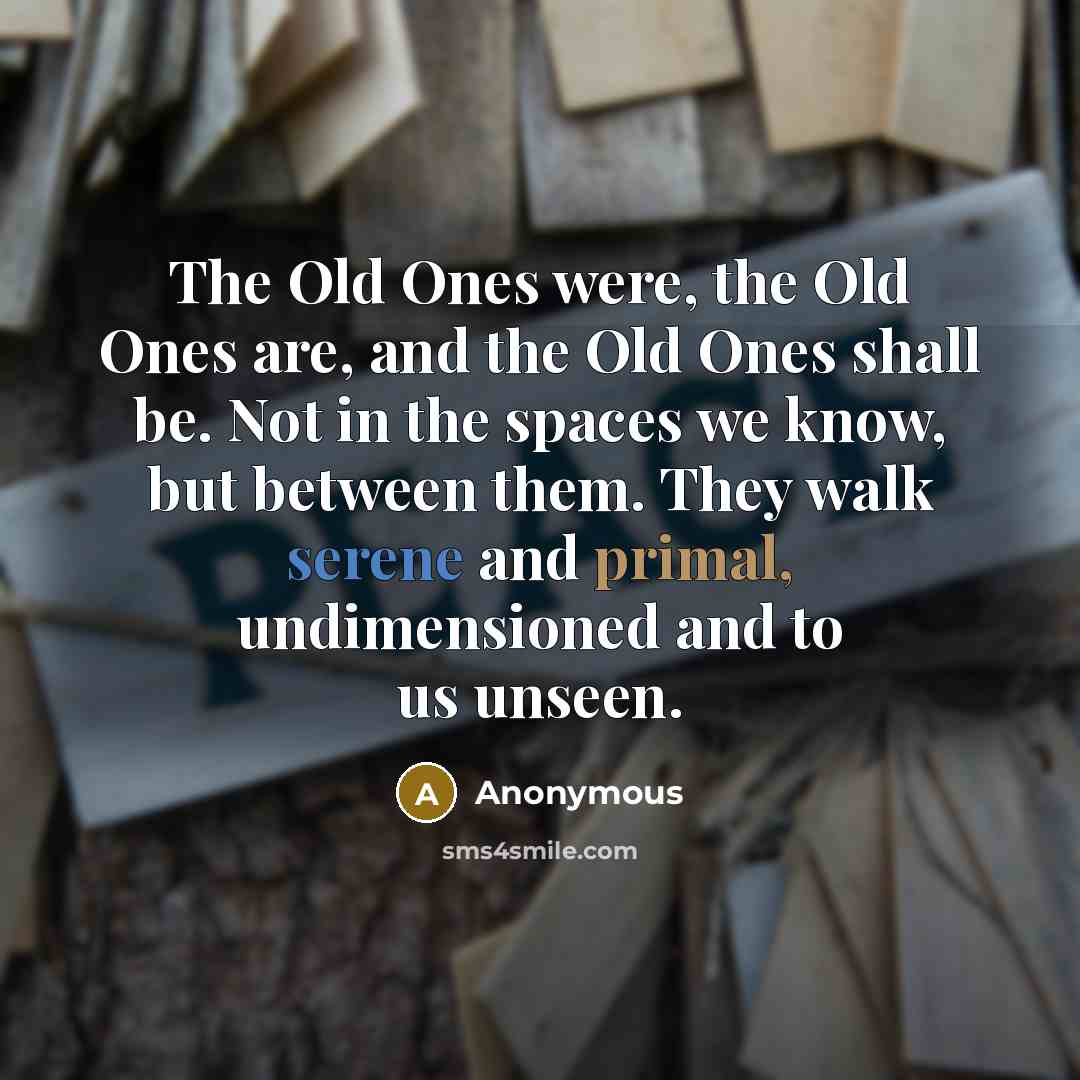 “The Old Ones were, the Old Ones are, and the Old Ones shall be. Not in the spaces we know, but between them. They walk serene and primal, undimensioned and to us unseen.” quote by Anonymous