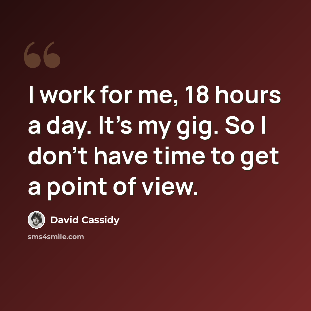 “I work for me, 18 hours a day. It's my gig. So I don't have time to get a point of view.” quote by David Cassidy