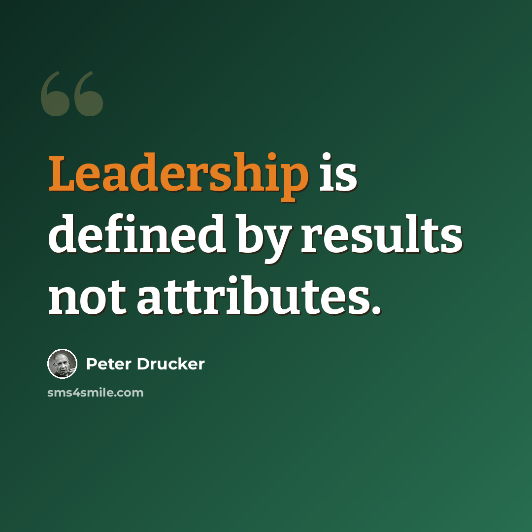 “Leadership is defined by results not attributes.” quote by Peter Drucker