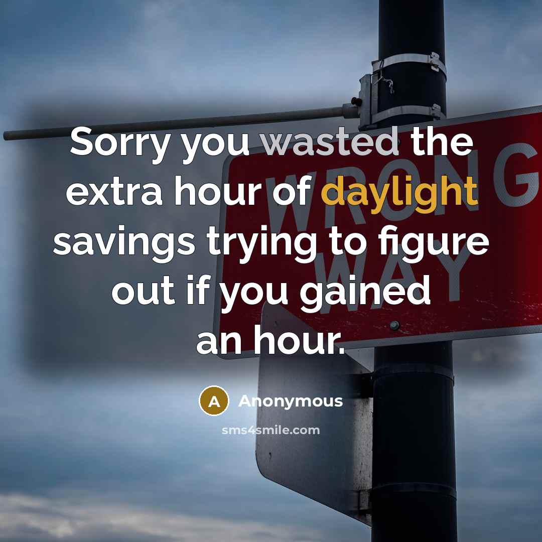 “Sorry you wasted the extra hour of daylight savings trying to figure out if you gained an hour.” quote by Anonymous