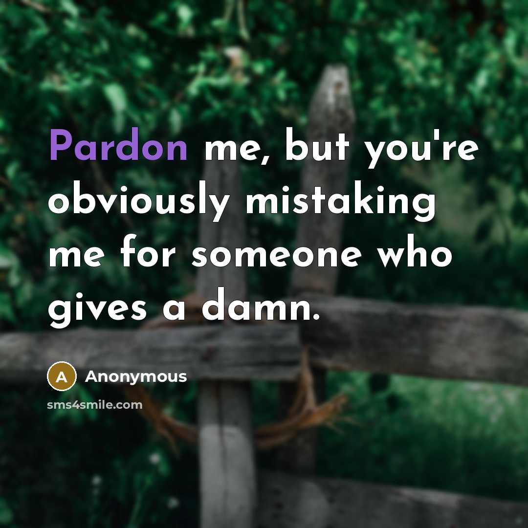 “Pardon me, but you're obviously mistaking me for someone who gives a damn.” quote by Anonymous