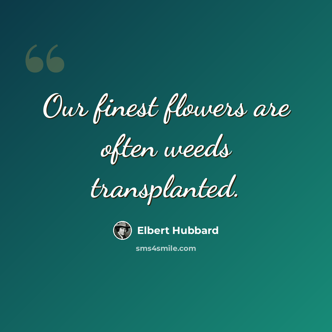“Our finest flowers are often weeds transplanted.” quote by Elbert Hubbard