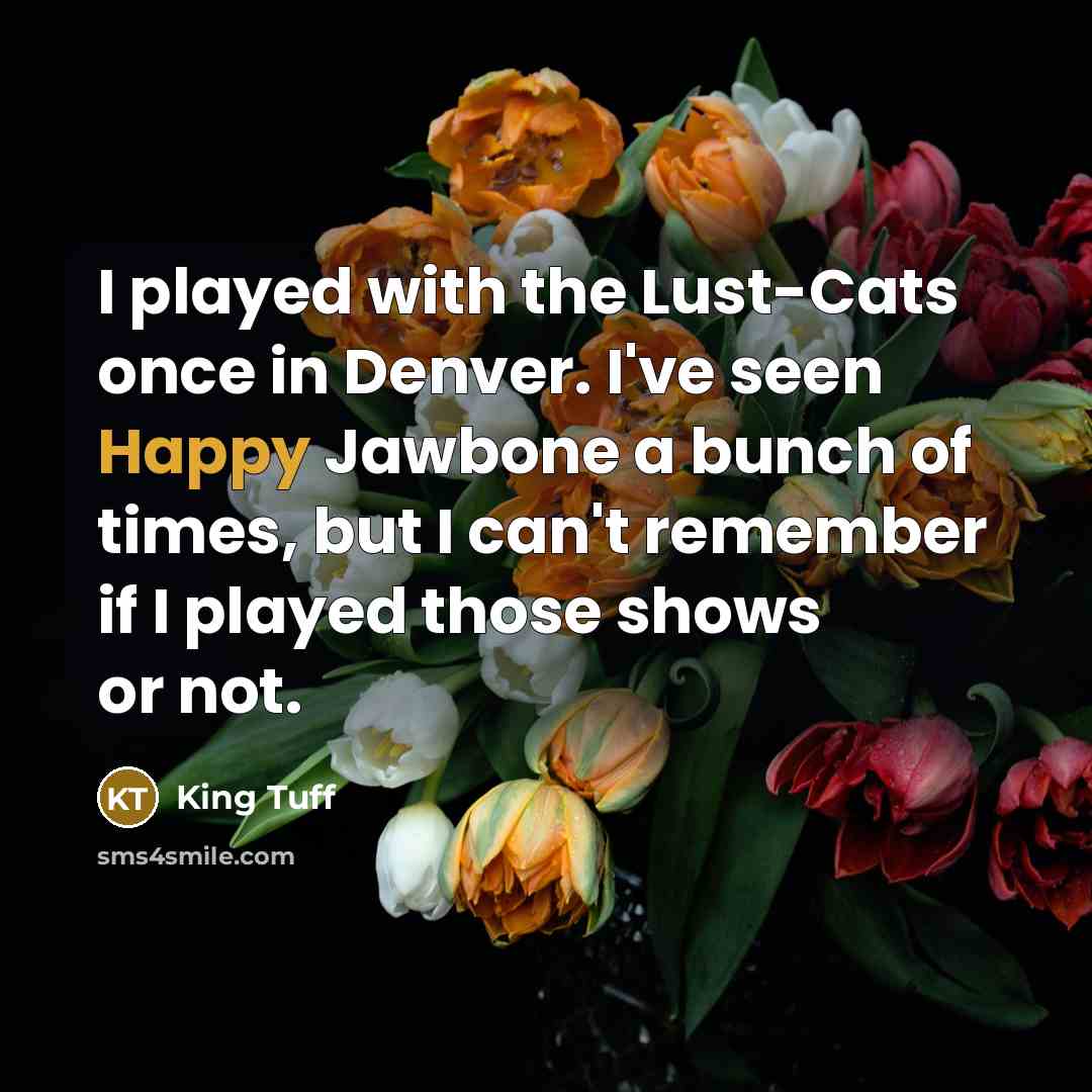 “I played with the Lust-Cats once in Denver. I've seen Happy Jawbone a bunch of times, but I can't remember if I played those shows or not.” quote by King Tuff