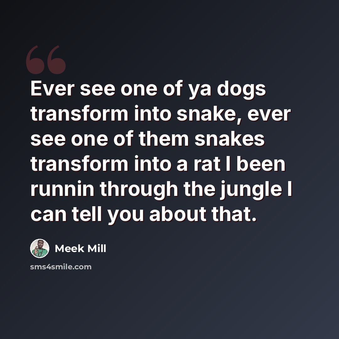 “Ever see one of ya dogs transform into snake, ever see one of them snakes transform into a rat I been runnin through the jungle I can tell you about that.” quote by Meek Mill