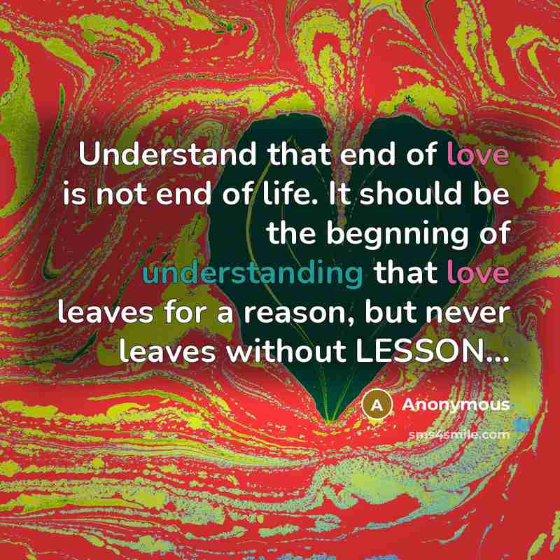 “Understand that end of love is not end of life. It should be the begnning of understanding that love leaves for a reason, but never leaves without LESSON…” quote by Anonymous