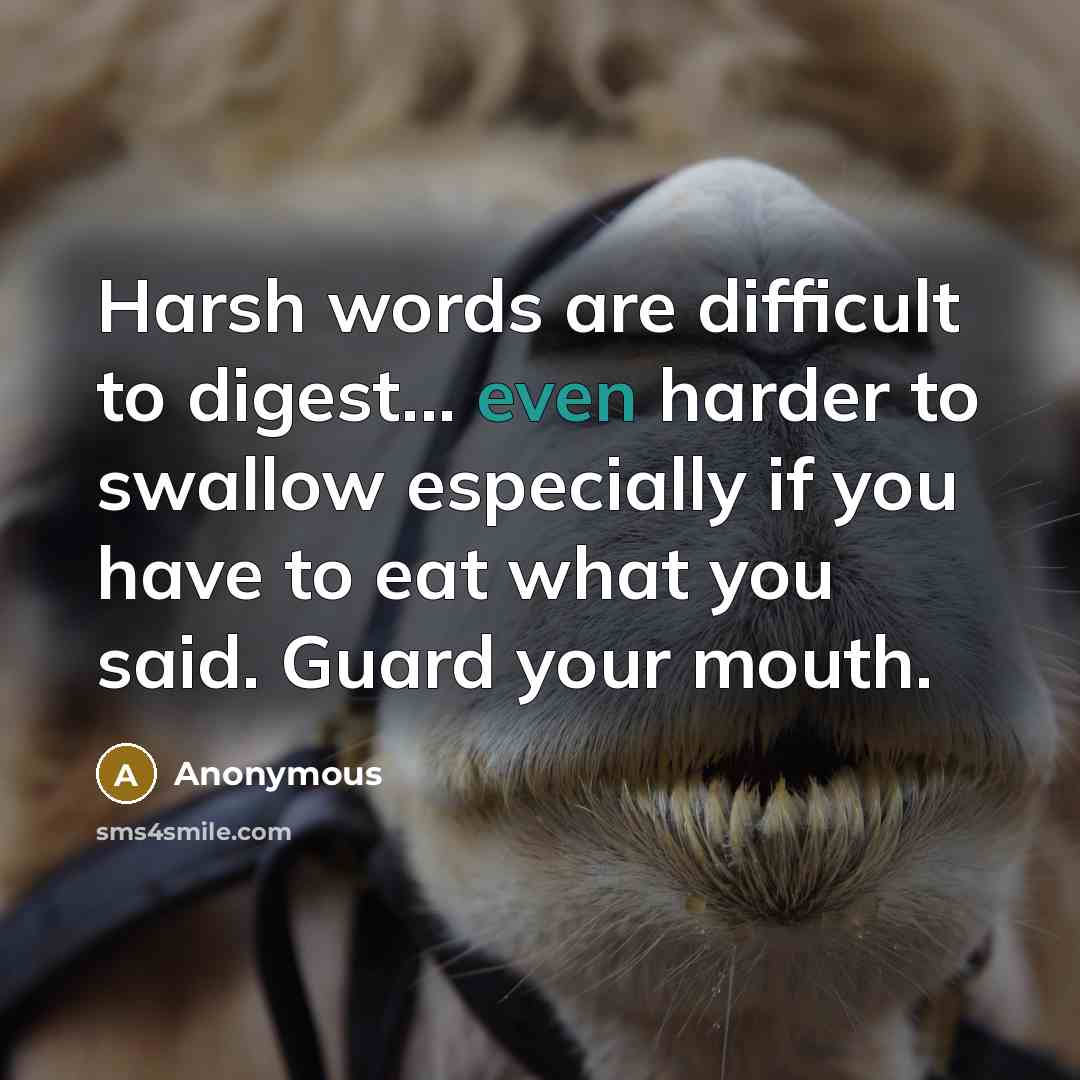 “Harsh words are difficult to digest... even harder to swallow especially if you have to eat what you said. Guard your mouth.” quote by Anonymous