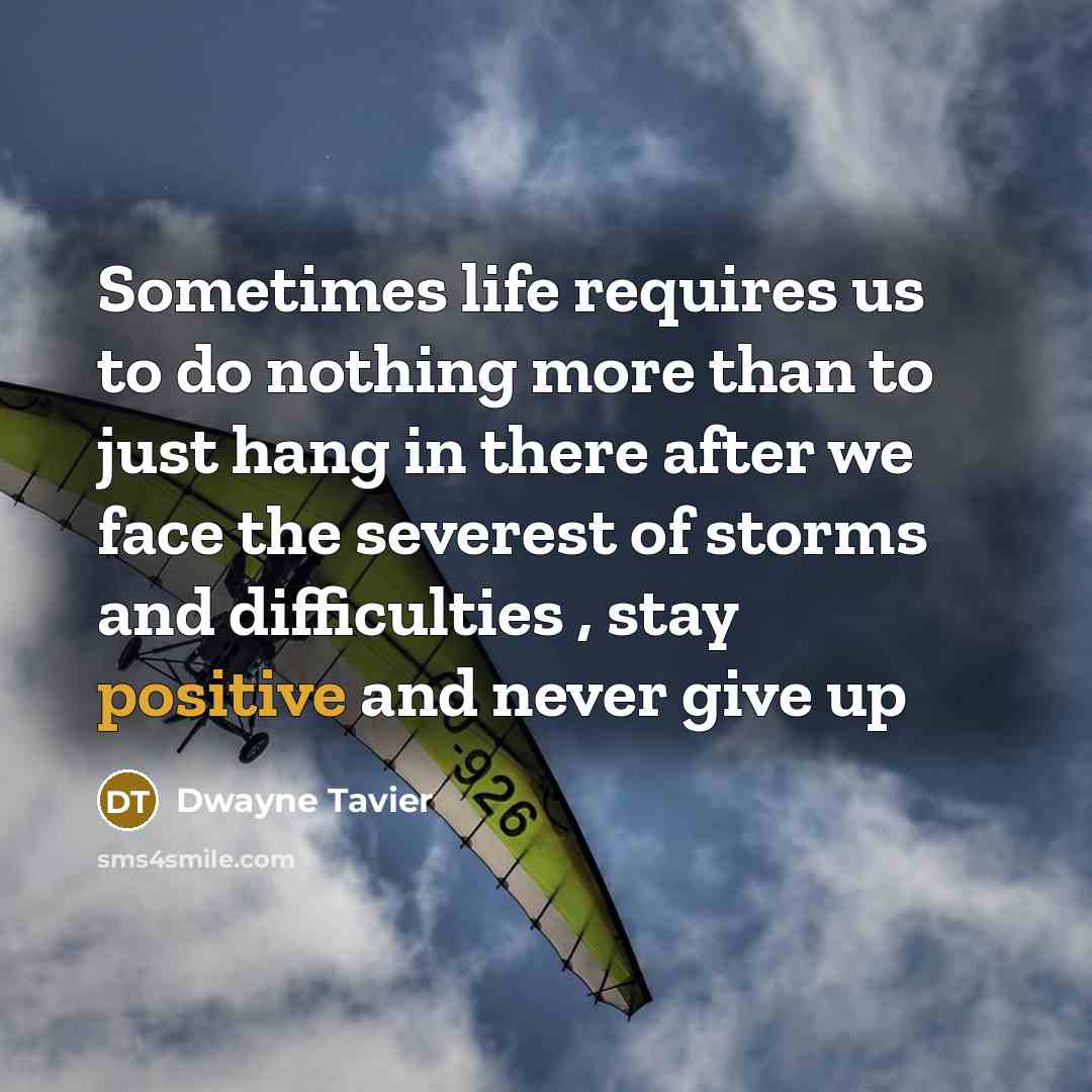“Sometimes life requires us to do nothing more than to just hang in there after we face the severest of storms and difficulties , stay positive and never give up” quote by Dwayne Tavier
