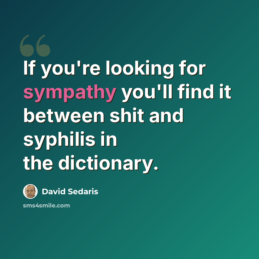 “If you're looking for sympathy you'll find it between shit and syphilis in the dictionary.” quote by David Sedaris