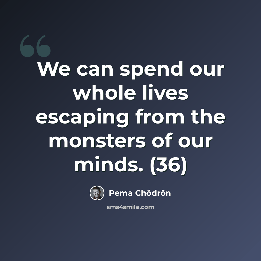 “We can spend our whole lives escaping from the monsters of our minds. (36)” quote by Pema Chodron