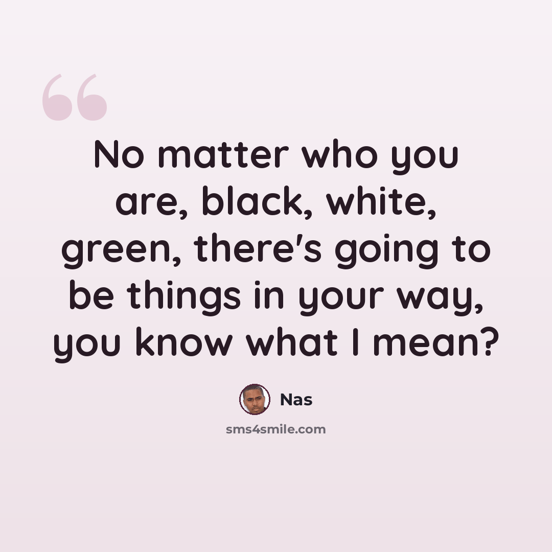 “No matter who you are, black, white, green, there's going to be things in your way, you know what I mean?” quote by Nas
