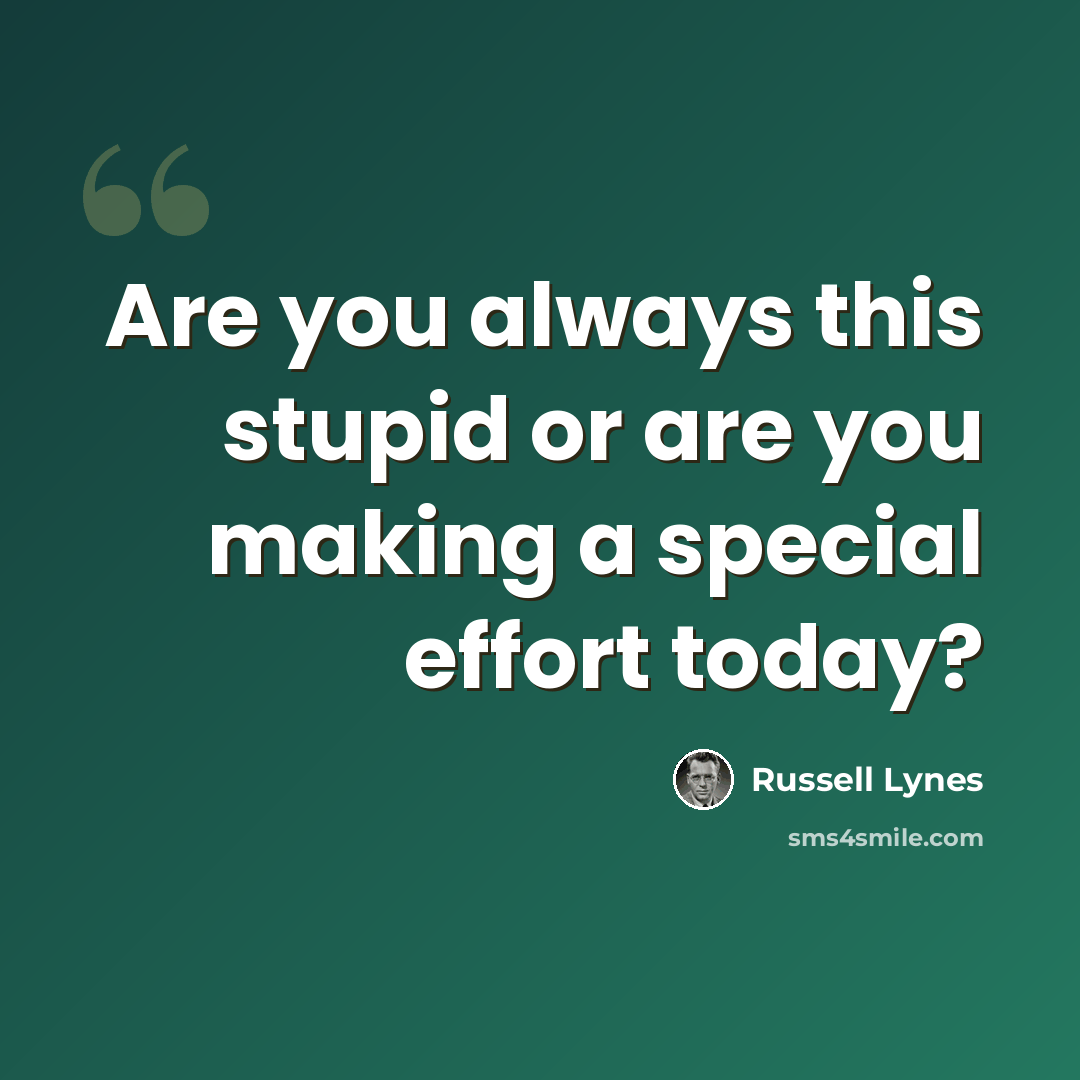 “Are you always this stupid or are you making a special effort today?” quote by Russell Lynes
