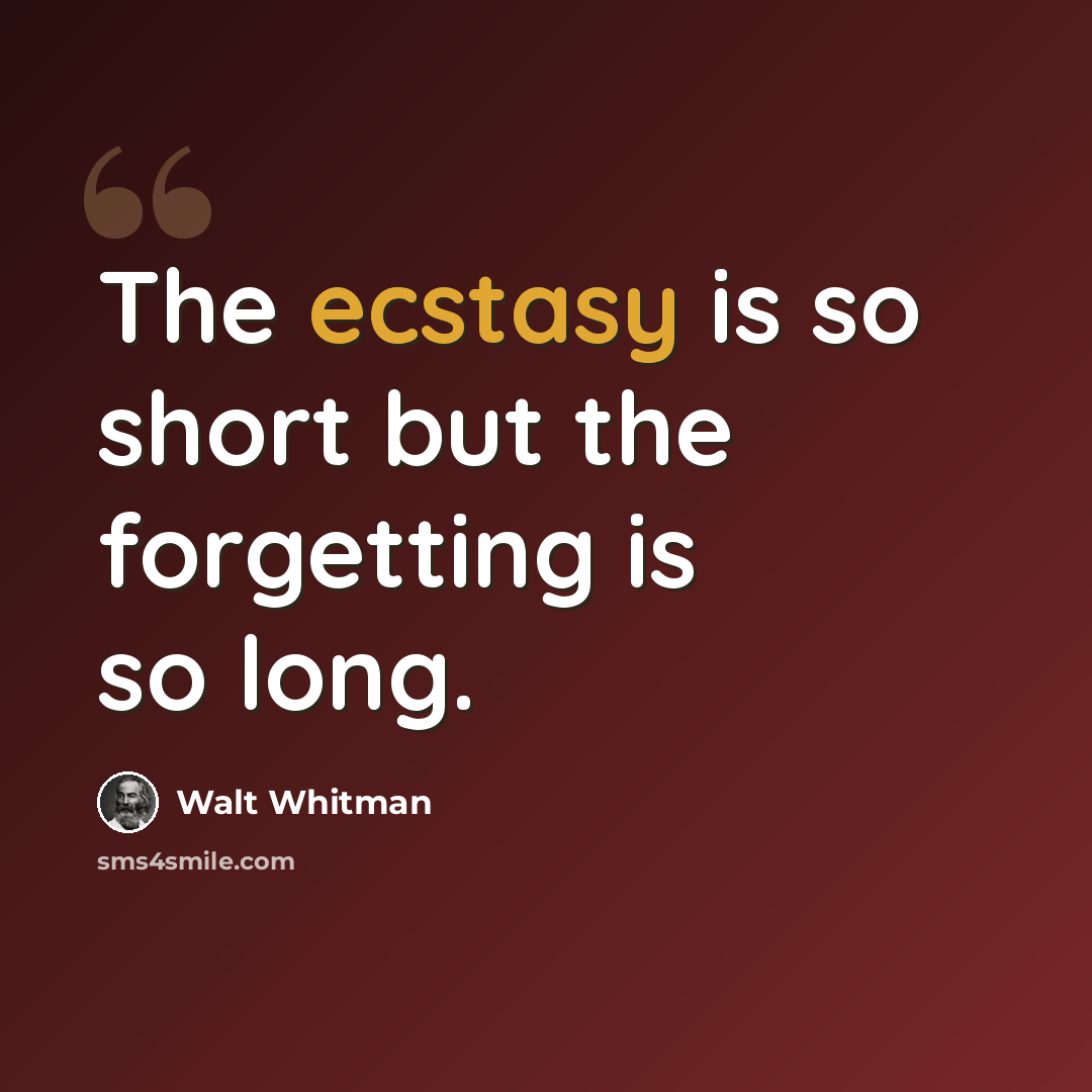 “The ecstasy is so short but the forgetting is so long.” quote by Walt Whitman