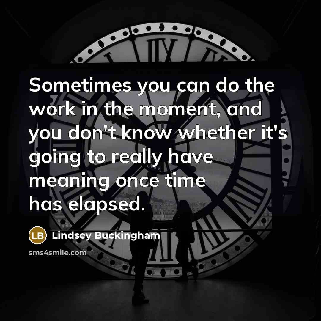 “Sometimes you can do the work in the moment, and you don't know whether it's going to really have meaning once time has elapsed.” quote by Lindsey Buckingham