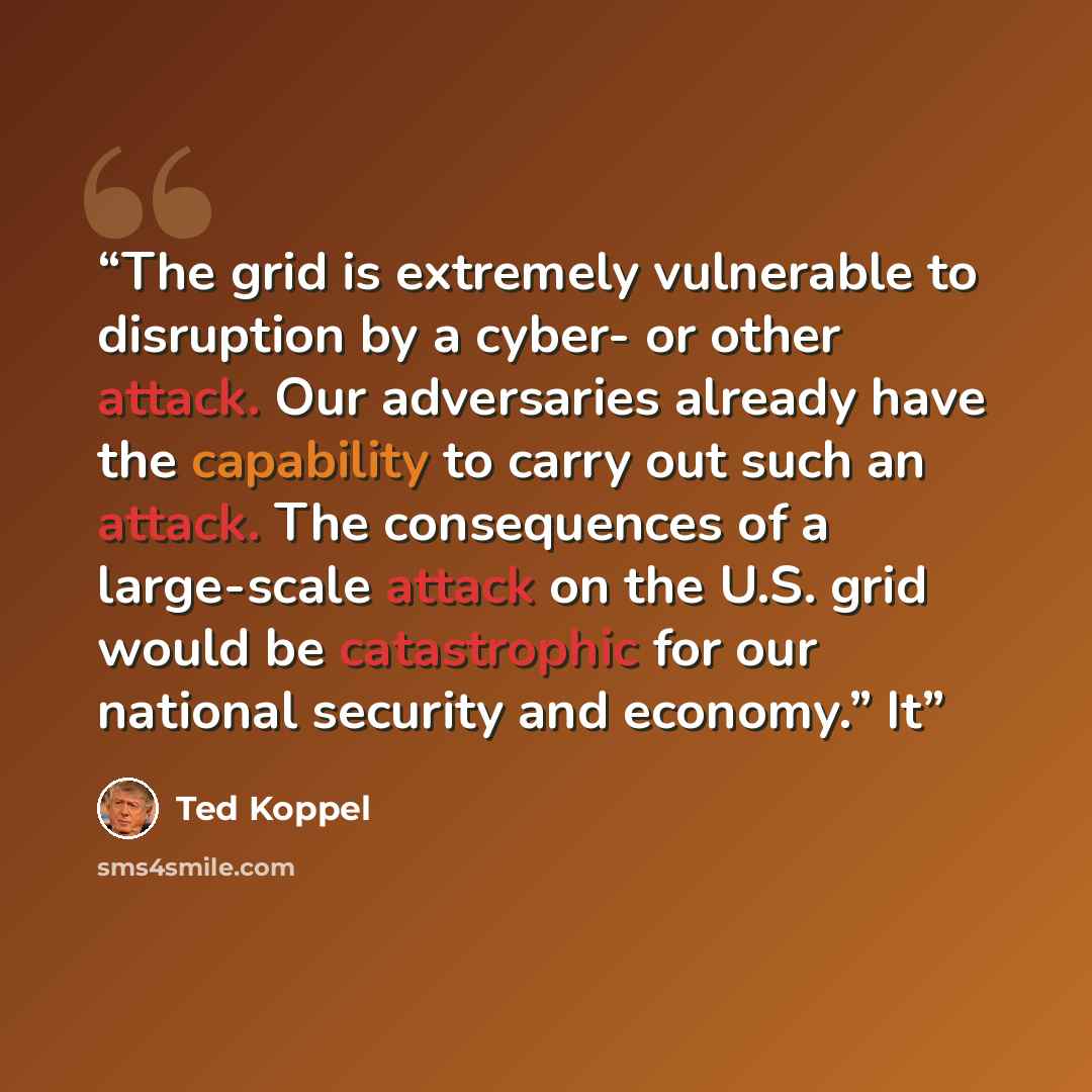 “The grid is extremely vulnerable to disruption by a cyber- or other attack. Our adversaries already have the capability to carry out such an attack. The consequences of a large-scale attack on the U.S. grid would be catastrophic for our national security and economy.” It” quote by Ted Koppel