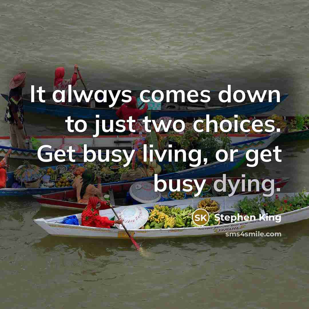 “It always comes down to just two choices. Get busy living, or get busy dying.” quote by Stephen King