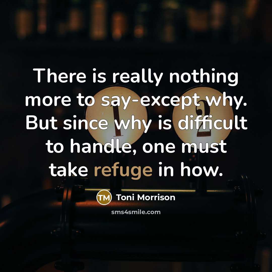 “There is really nothing more to say-except why. But since why is difficult to handle, one must take refuge in how.” quote by Toni Morrison