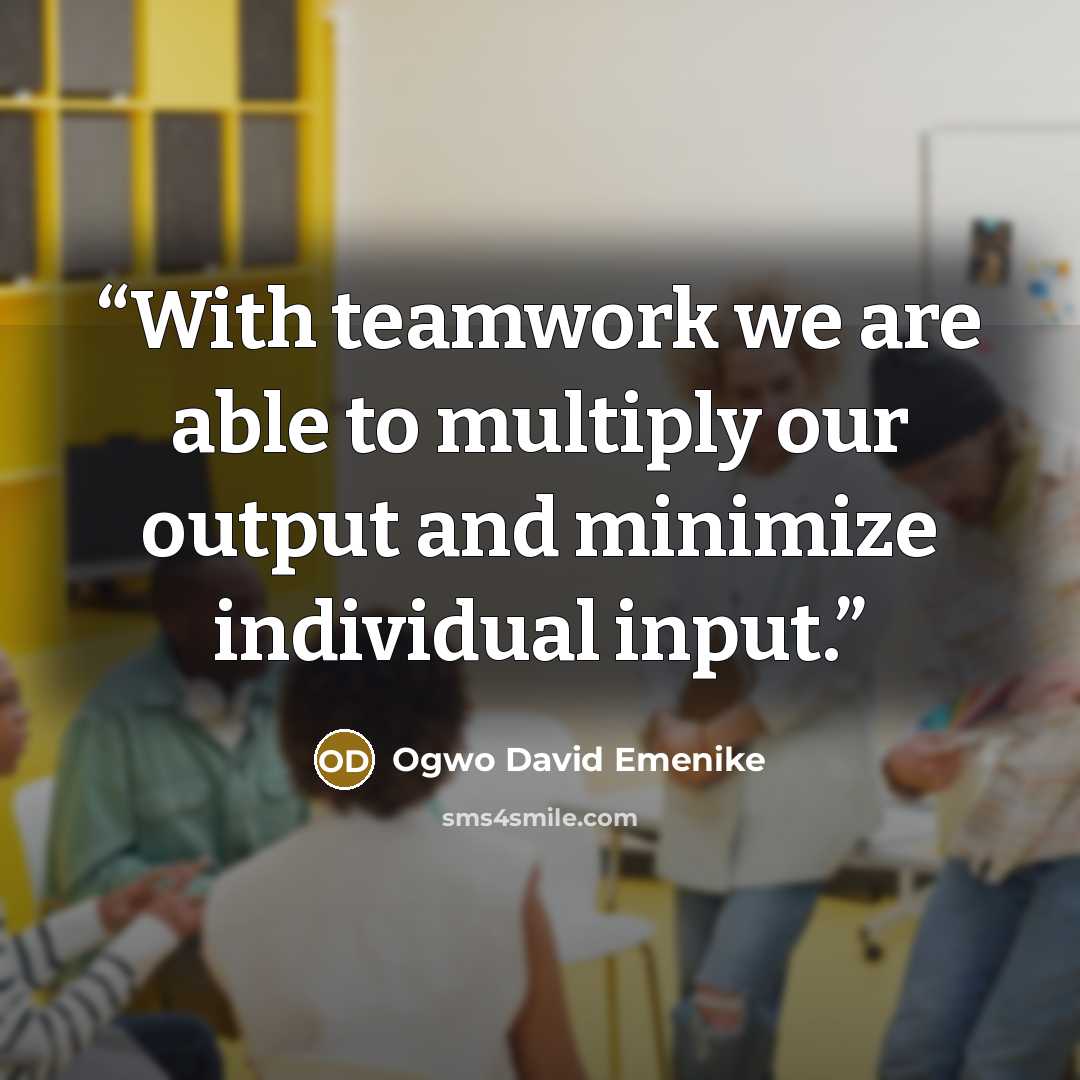 “With teamwork we are able to multiply our output and minimize individual input.” quote by Ogwo David Emenike
