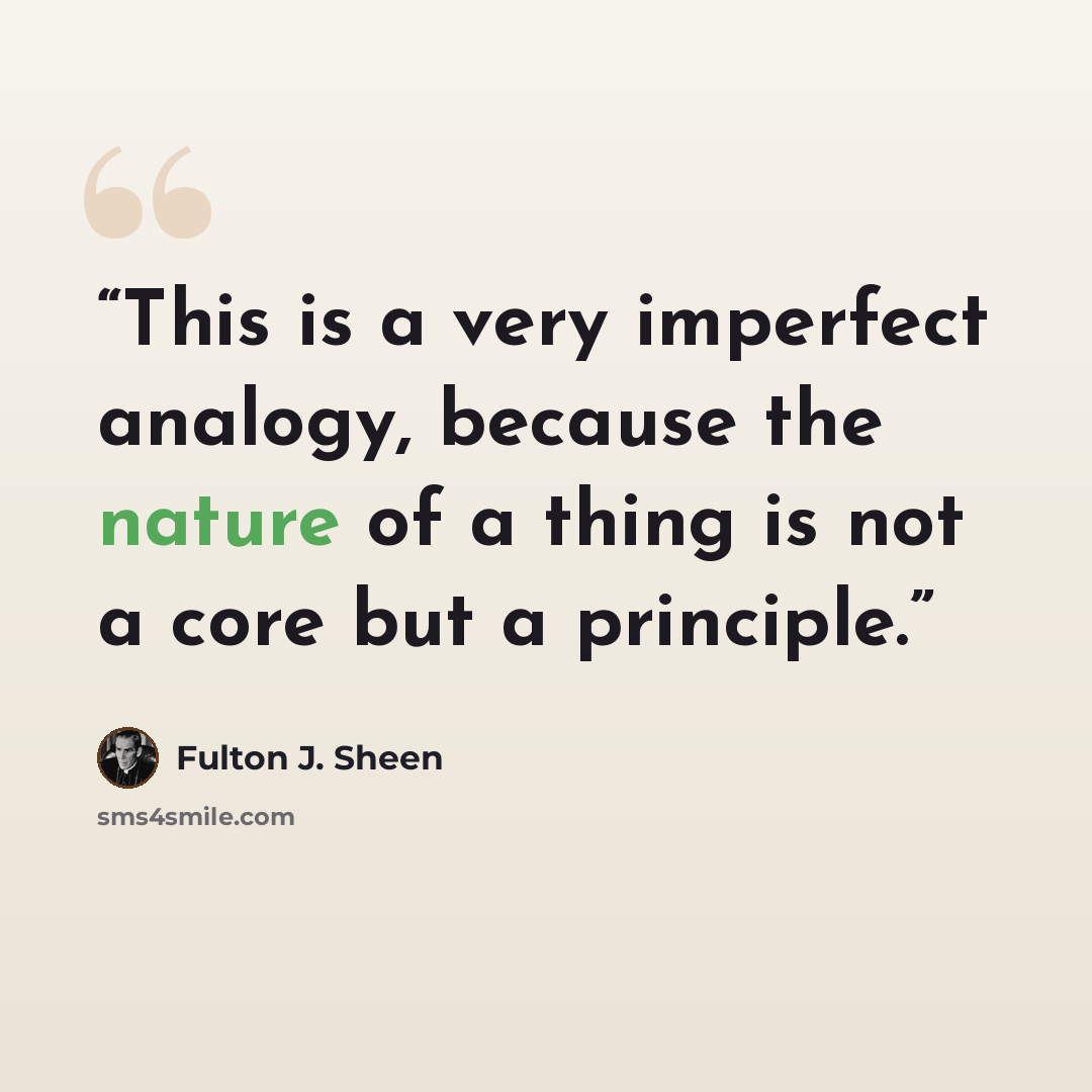 “This is a very imperfect analogy, because the nature of a thing is not a core but a principle.” quote by Fulton J. Sheen