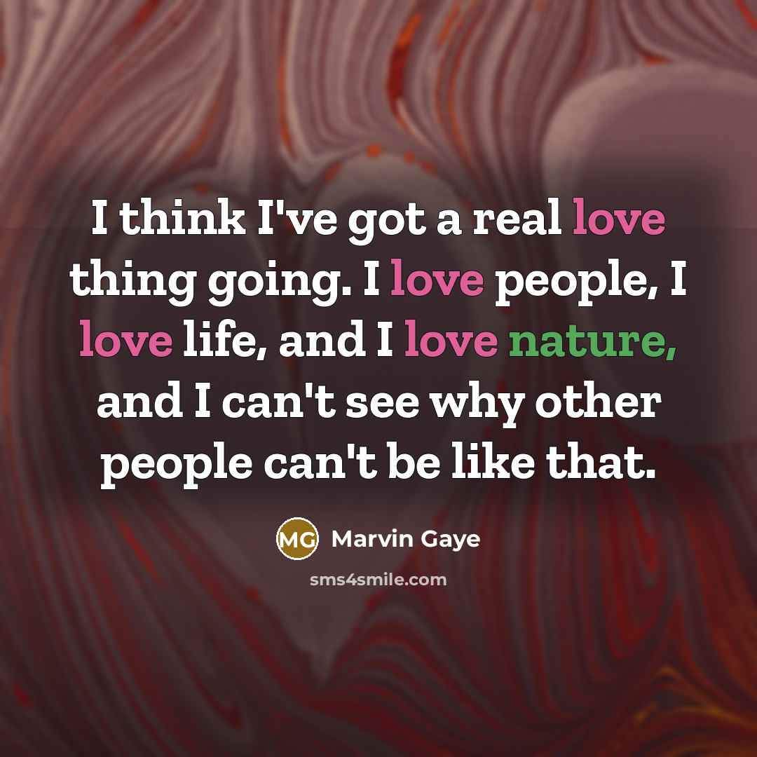 “I think I've got a real love thing going. I love people, I love life, and I love nature, and I can't see why other people can't be like that.” quote by Marvin Gaye
