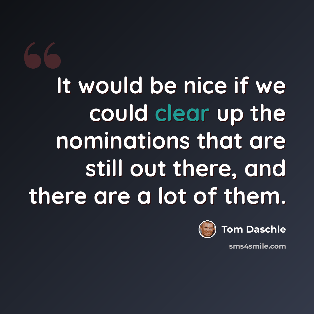 “It would be nice if we could clear up the nominations that are still out there, and there are a lot of them.” quote by Tom Daschle