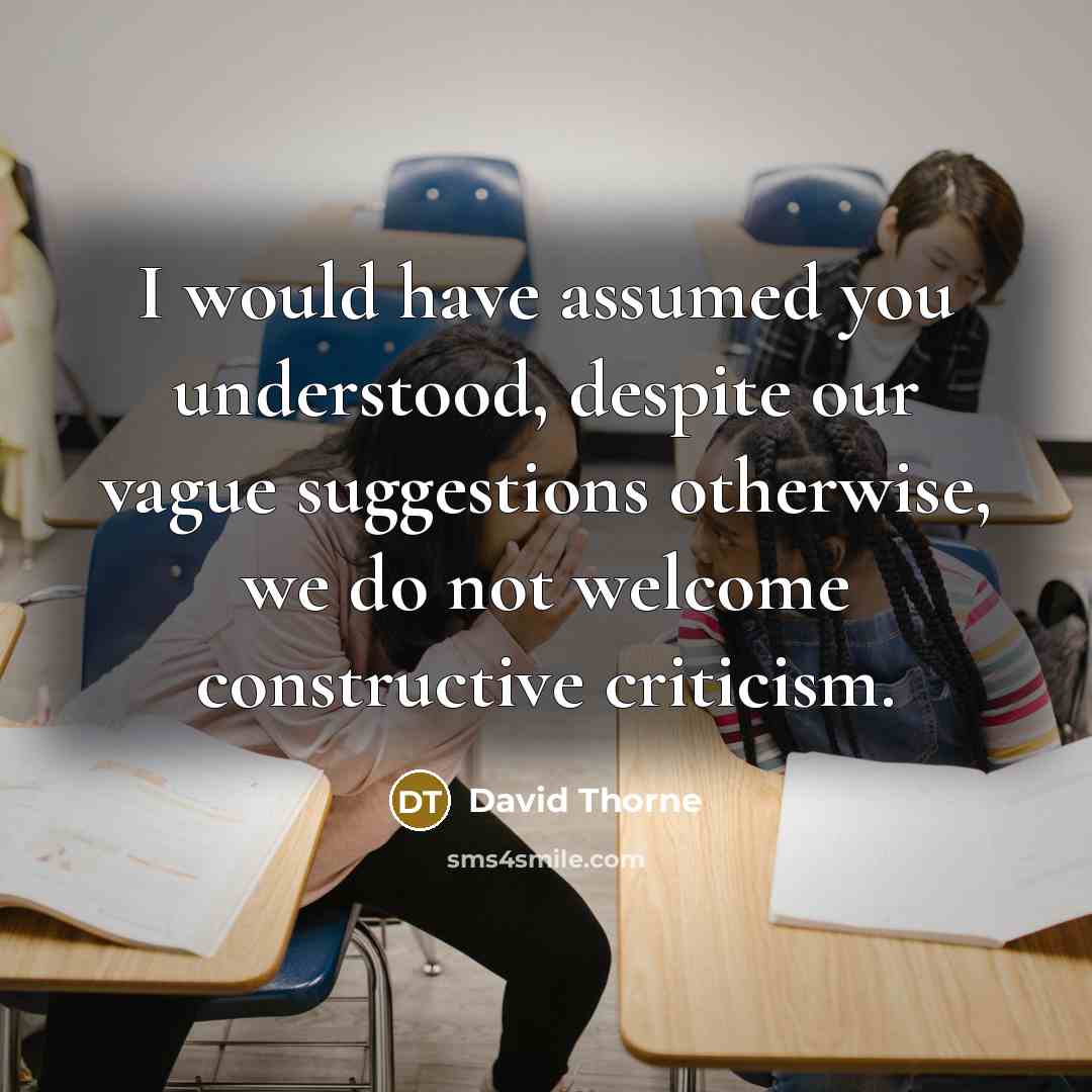 “I would have assumed you understood, despite our vague suggestions otherwise, we do not welcome constructive criticism.” quote by David Thorne