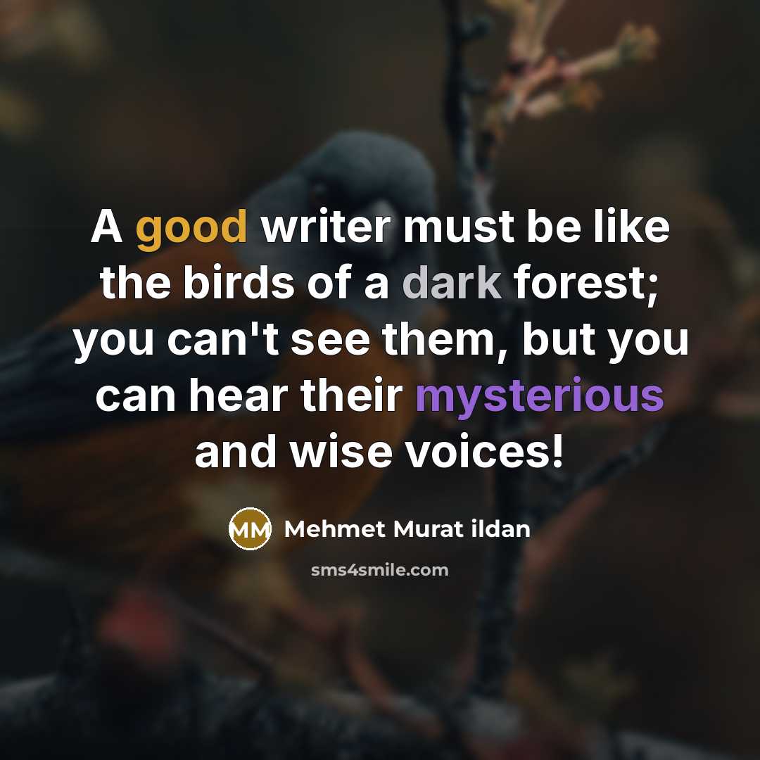 “A good writer must be like the birds of a dark forest; you can't see them, but you can hear their mysterious and wise voices!” quote by Mehmet Murat Ildan