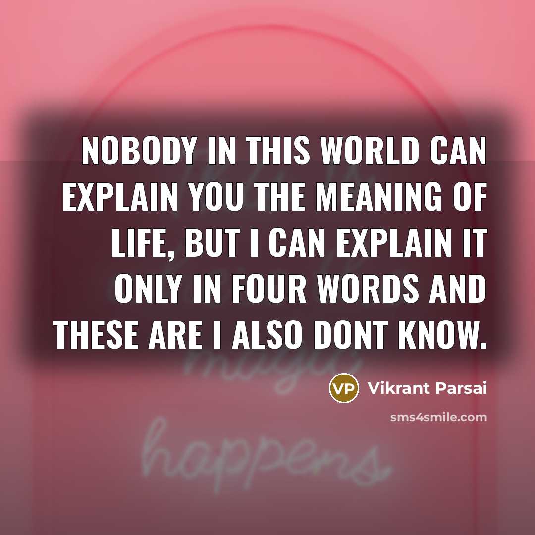 “Nobody in this world can explain you the meaning of life, but I can explain it only in four words and these are I also dont know.” quote by Vikrant Parsai