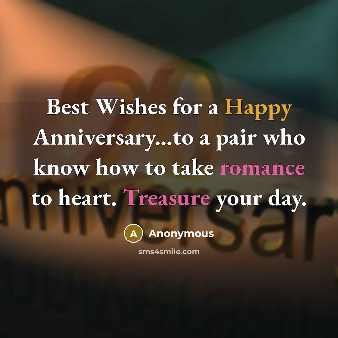 “Best Wishes for a Happy Anniversary...to a pair who know how to take romance to heart. Treasure your day.” quote by Anonymous
