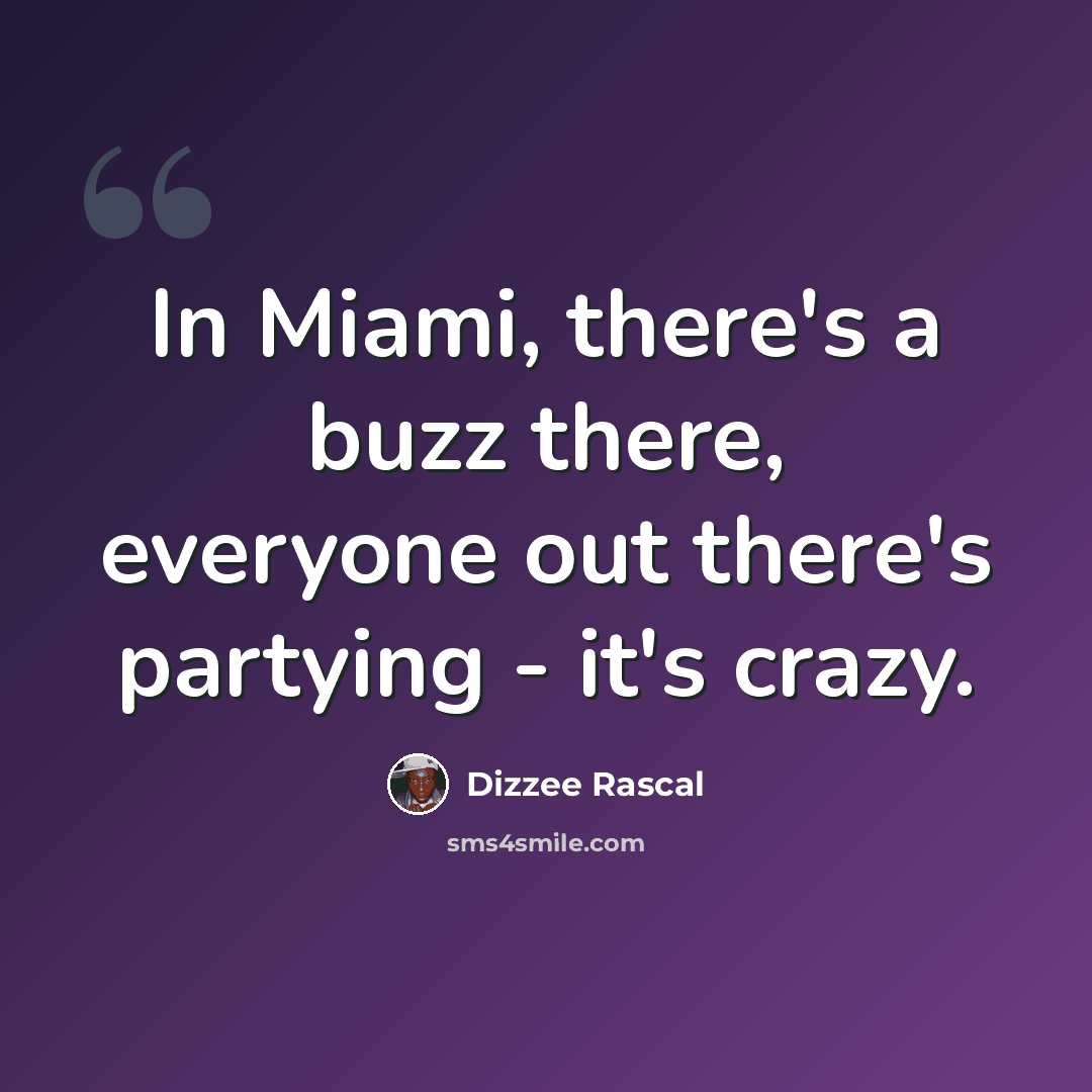 “In Miami, there's a buzz there, everyone out there's partying - it's crazy.” quote by Dizzee Rascal