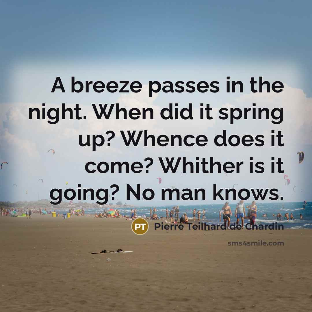 “A breeze passes in the night. When did it spring up? Whence does it come? Whither is it going? No man knows.” quote by Pierre Teilhard de Chardin