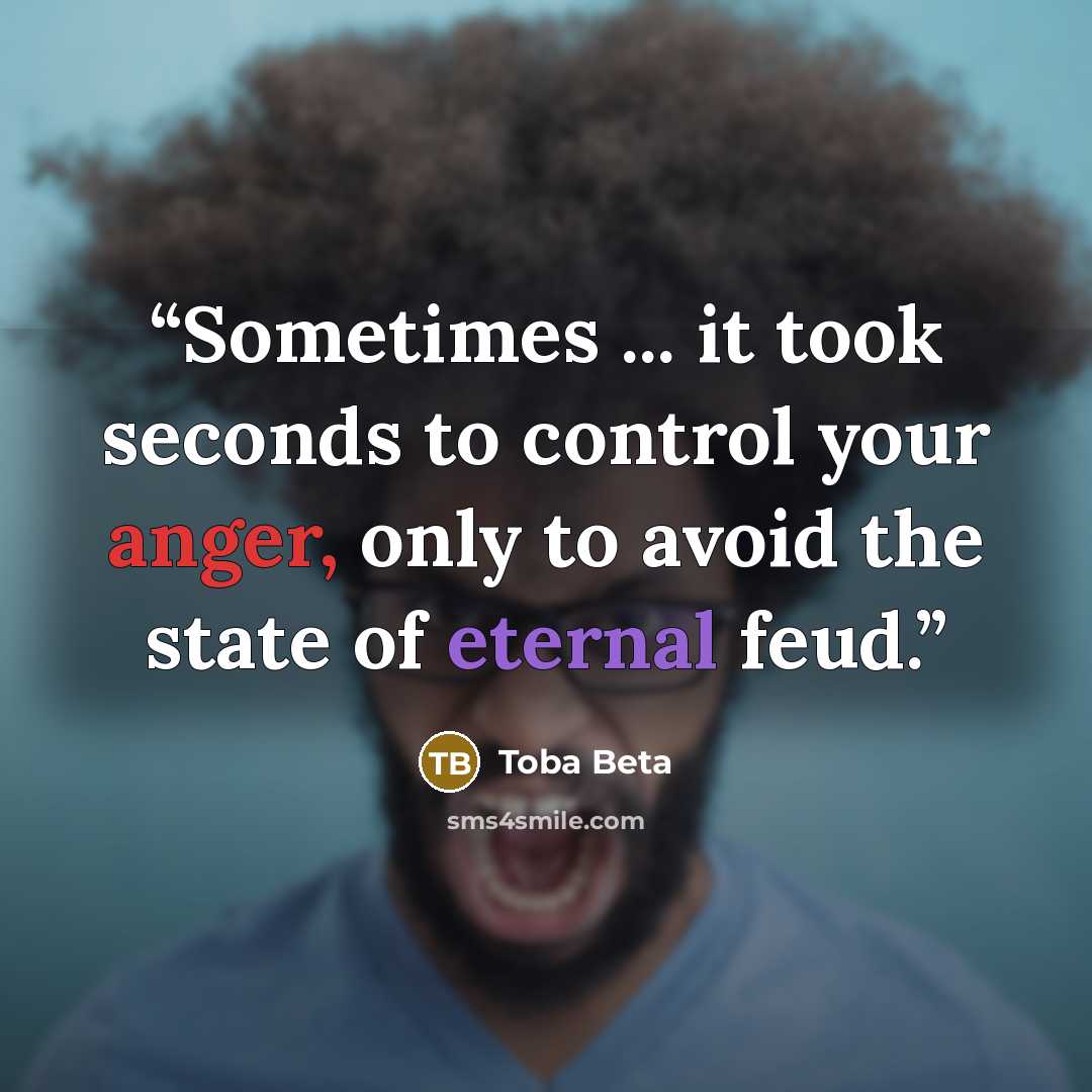 “Sometimes ... it took seconds to control your anger, only to avoid the state of eternal feud.” quote by Toba Beta