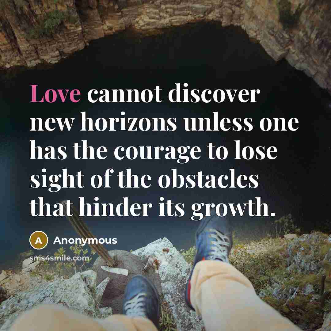 “Love cannot discover new horizons unless one has the courage to lose sight of the obstacles that hinder its growth.” quote by Anonymous