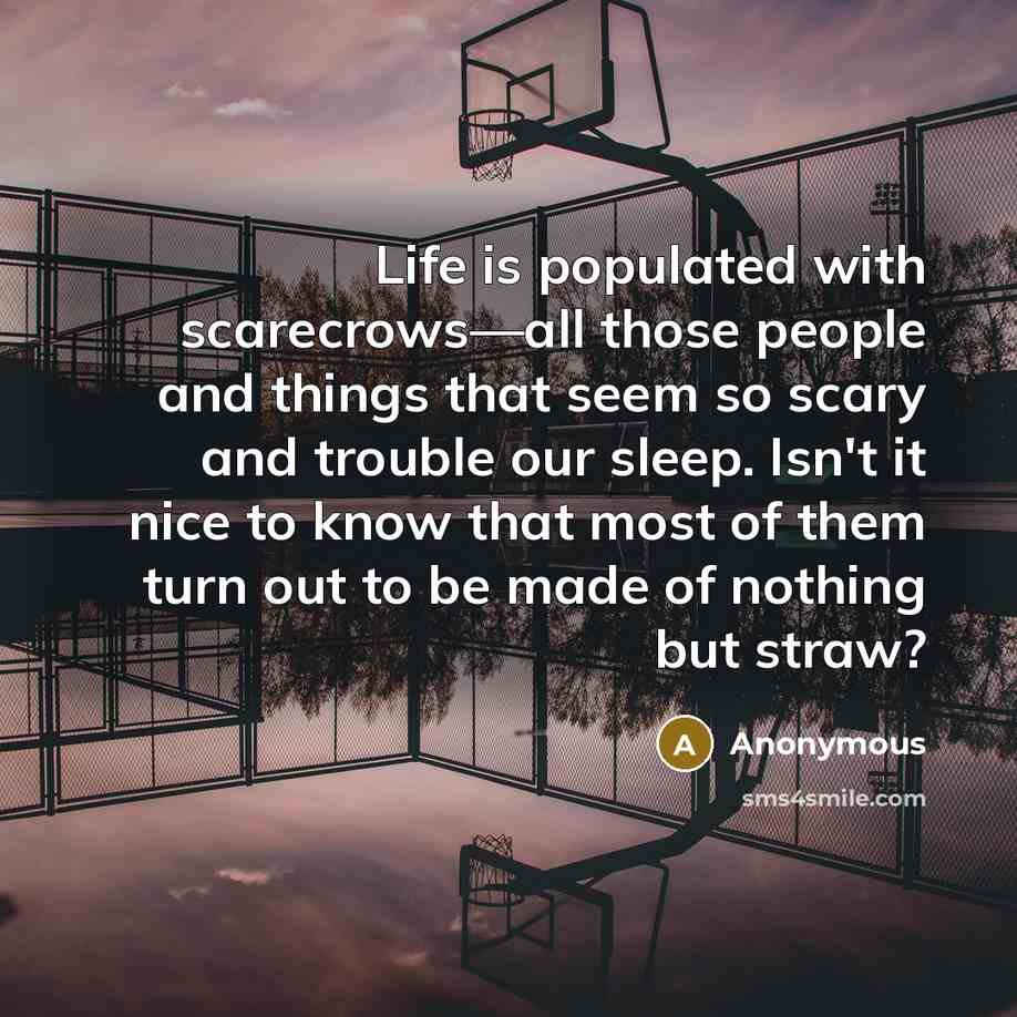 “Life is populated with scarecrows—all those people and things that seem so scary and trouble our sleep. Isn't it nice to know that most of them turn out to be made of nothing but straw?” quote by Anonymous