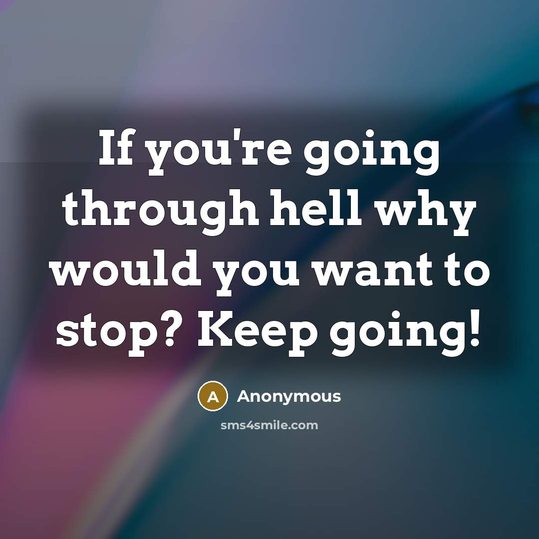 “If you're going through hell why would you want to stop? Keep going!” quote by Anonymous