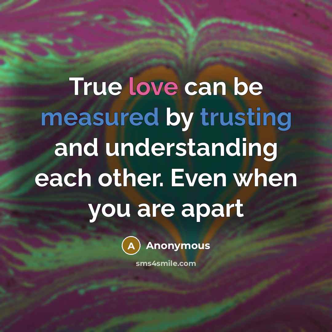 “True love can be measured by trusting and understanding each other. Even when you are apart” quote by Anonymous