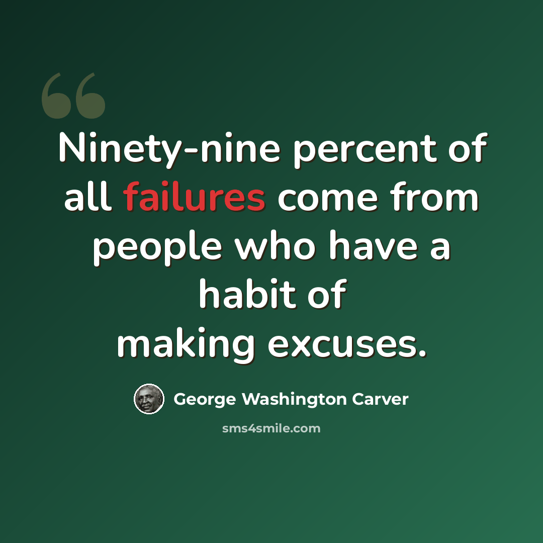 “Ninety-nine percent of all failures come from people who have a habit of making excuses.” quote by George Washington Carver