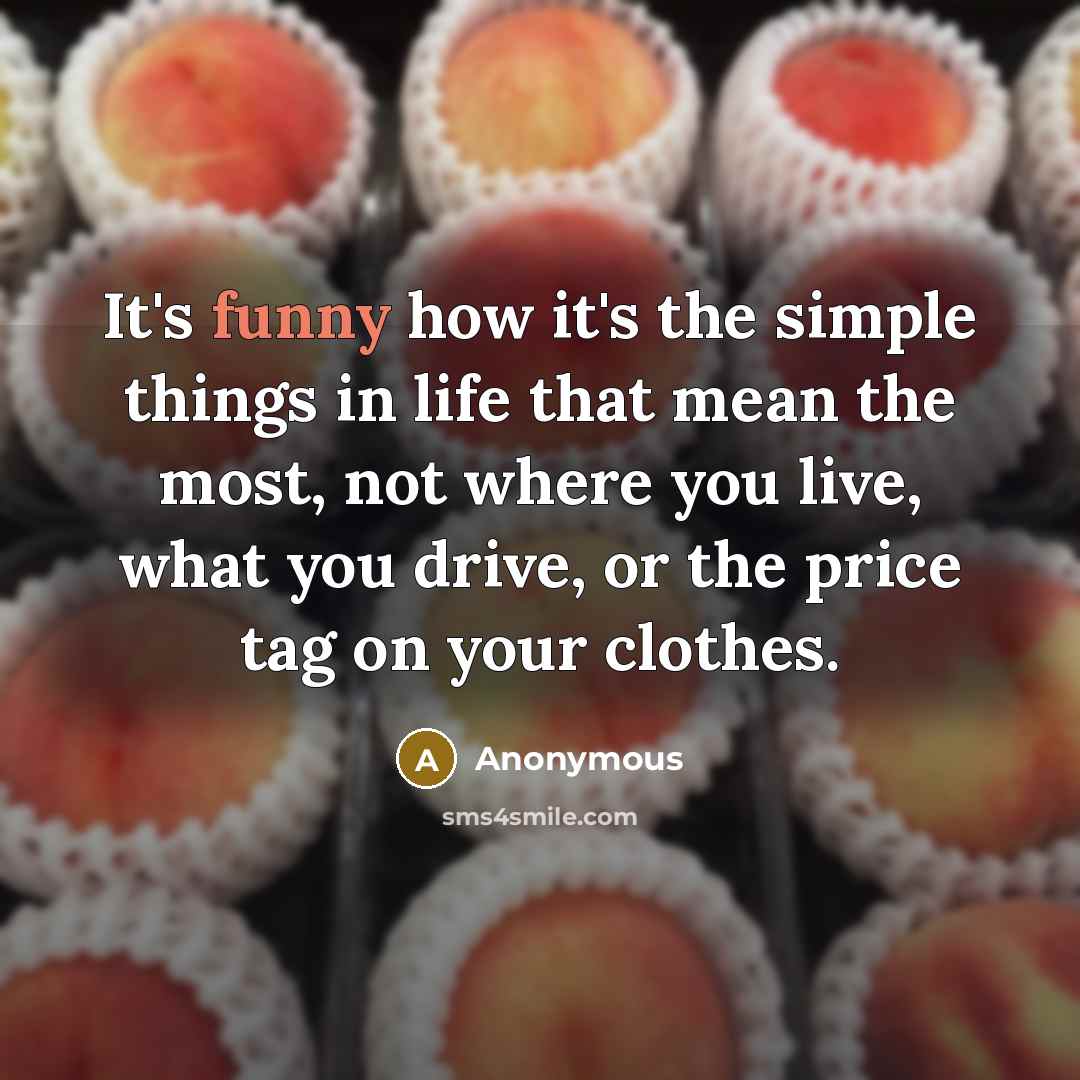 “It's funny how it's the simple things in life that mean the most, not where you live, what you drive, or the price tag on your clothes.” quote by Anonymous